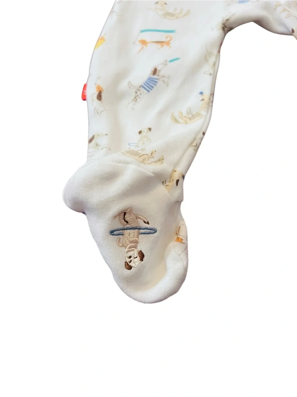 Magnetic Me White Footed One-Piece with Blue Trim and Dog Print Size 3-6 Months